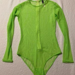 Neon Green Fishnet Bodysuit
